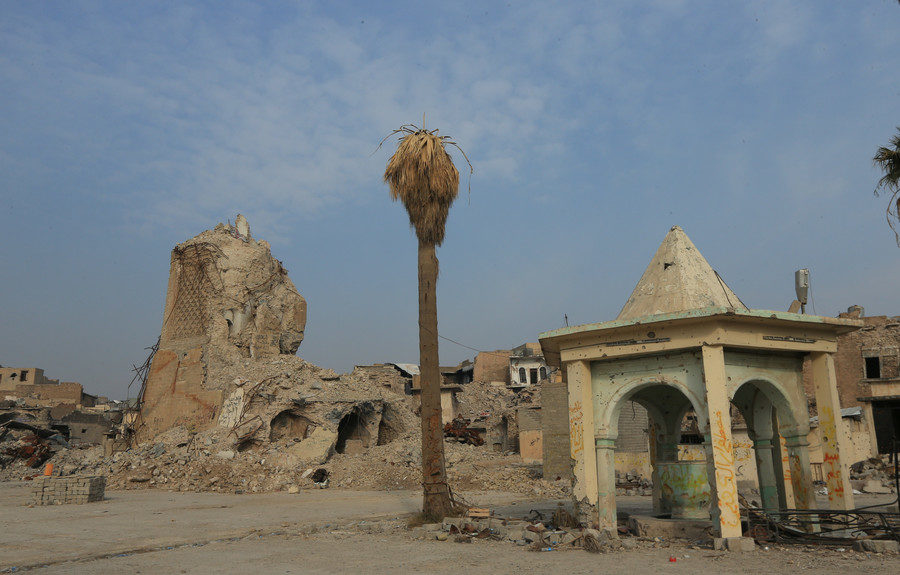 Click to enlarge The destroyed Grand al-Nuri Mosque is seen in the Old City of Mosul on January 17, 2018