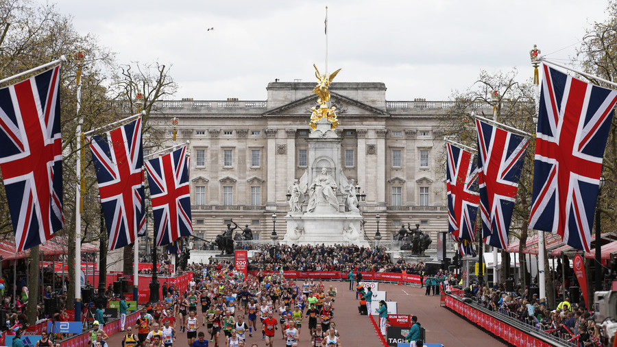 Click to enlarge The finish of the London Marathon on The Mall outside Buckingham Palace