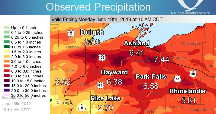 Three-day rainfall totals from the National Weather Service Office in Duluth.