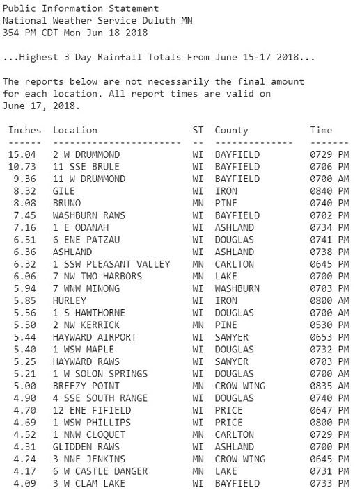 Click to enlarge Three-day rainfall totals from the National Weather Service Office in Duluth.
