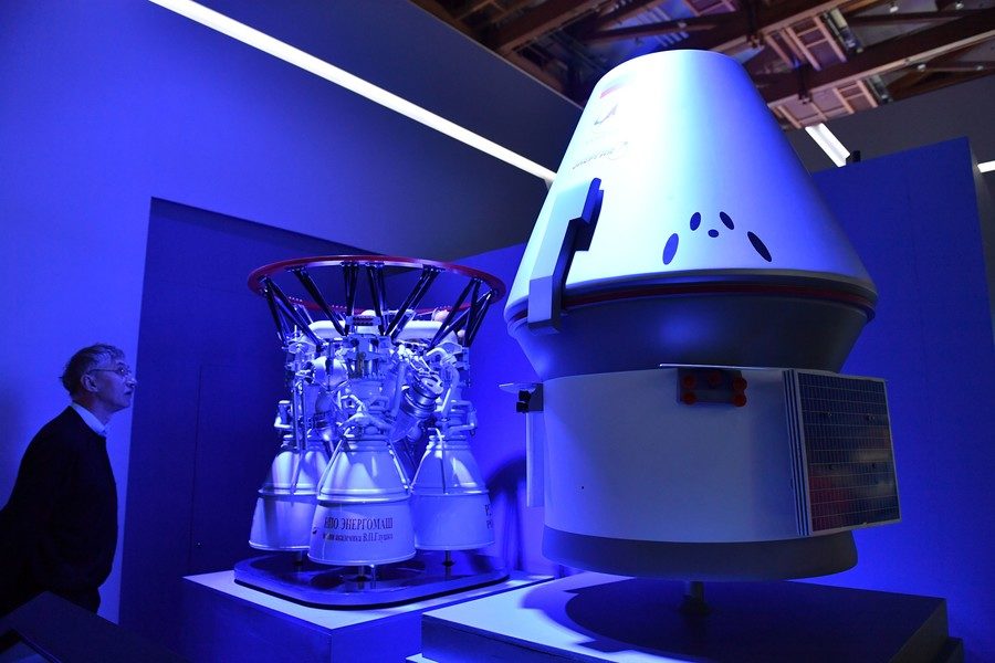 Click to enlarge Mock-ups of the RD-181 rocket engine and the Federation space craft