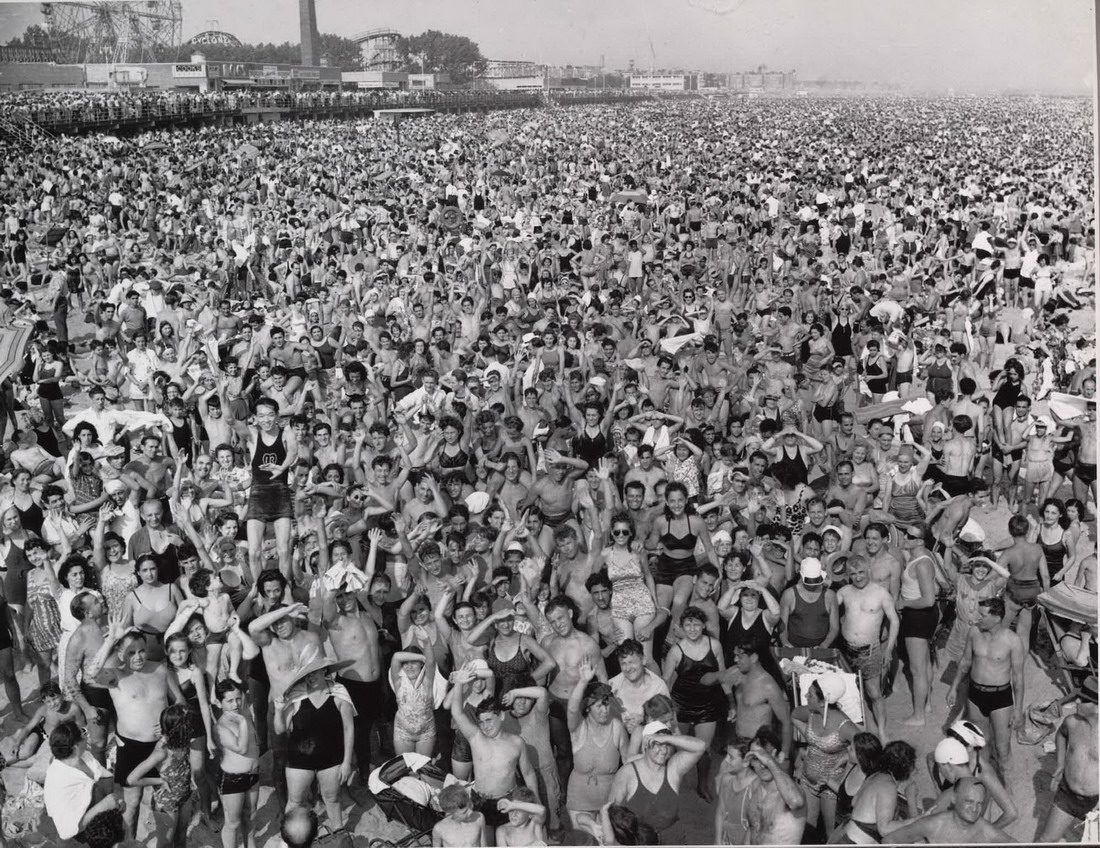 Click to enlarge Coney Island Beach during the hot summer of 1940 July heatwave, 1940 weegee
