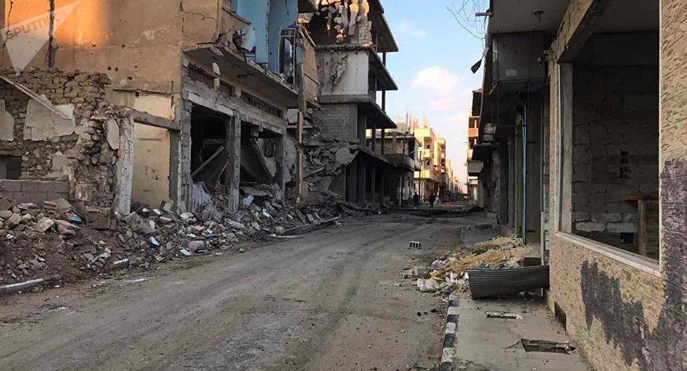 bombed area in Syria
