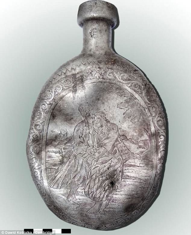Click to enlarge trench art, WWI russian solder canteen carving