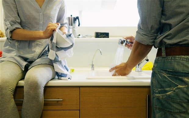 couple sharing dishwashing