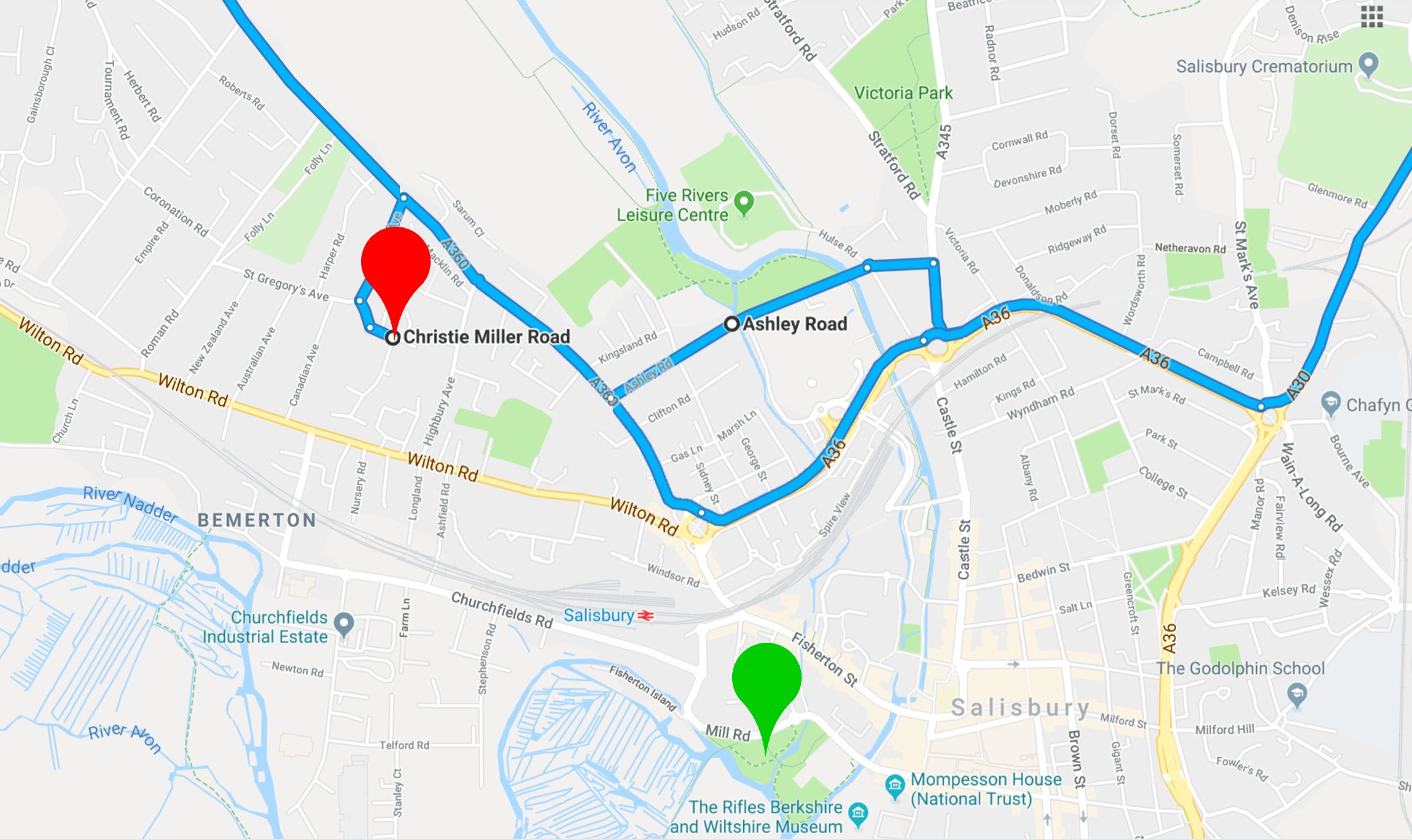 Christie Miller Road and the green marker is Queen Elizabeth Gardens