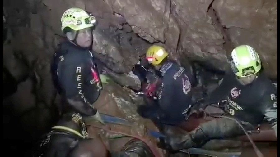 Rescuers in cave