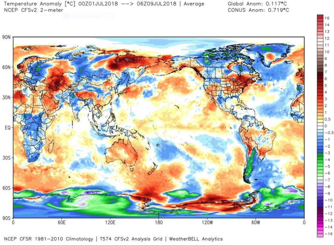 colder than average 2018 world map