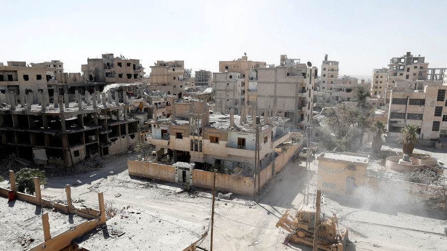 Damaged buildings in Raqqa, Syria
