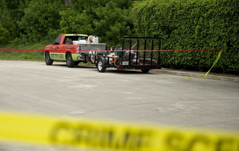 Click to enlarge One person was killed and another injured after a possible lightning strike in Lake Worth on Tuesday. The two apparently were working for a pest control business.