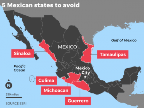 Click to enlarge Mexican states to avoid violence