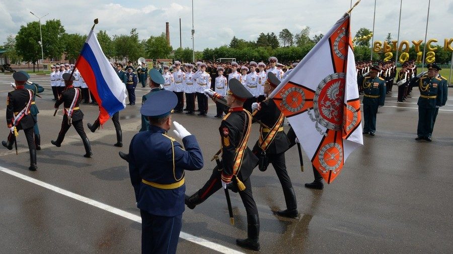 Cadets of the Ussuriysk Suvorov military school during the graduation ceremony