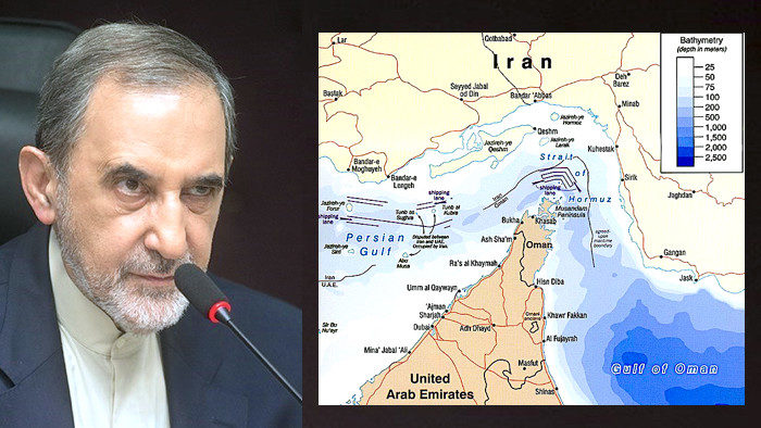 Ali Akvar Velayati/Map Strait of Hormuz