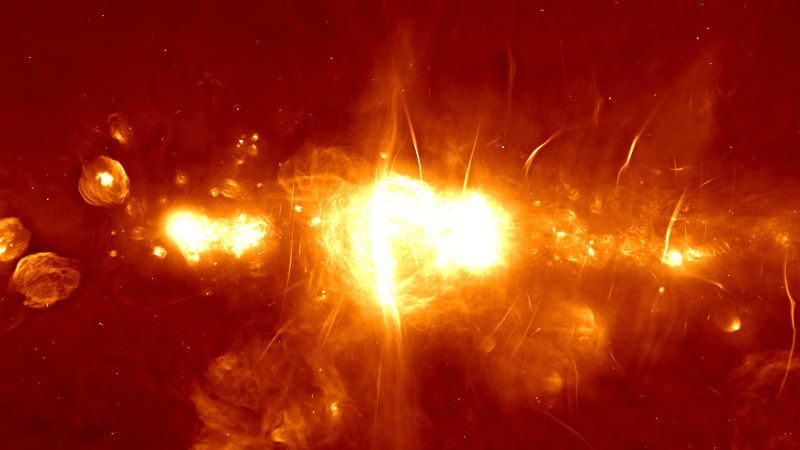 The black hole at the center of the Milky Way and filaments.