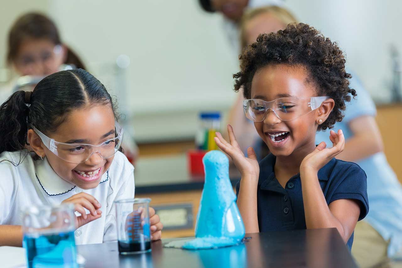 children in science class