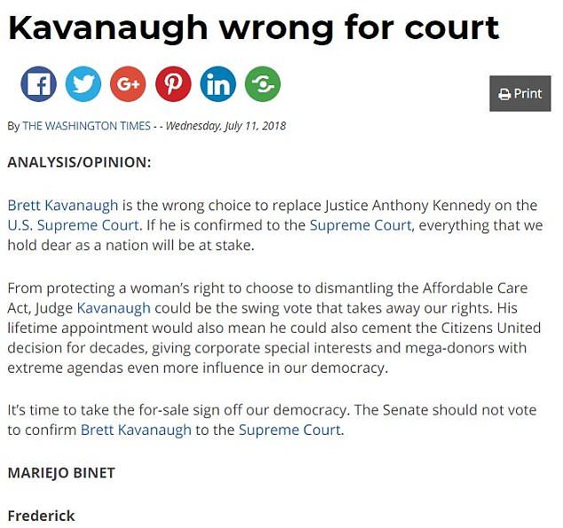 Click to enlarge Washington Times Kavanaugh