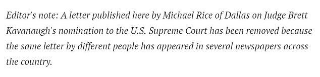 Click to enlarge The Dallas Morning News Kavanaugh retraction