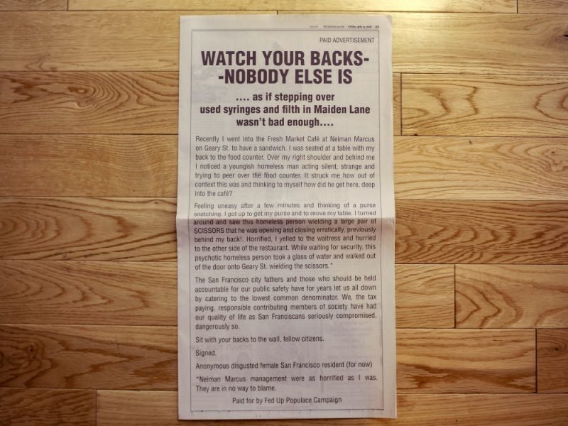 san francisco chronicle ad homeless