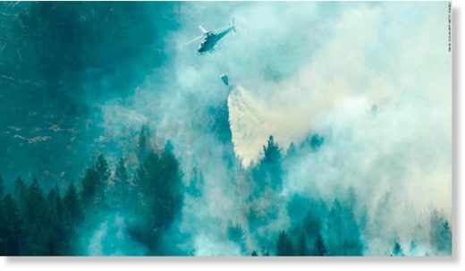 Firefighters use a helicopter to tackle a forest fire Wednesday near Ljusdal in central Sweden.