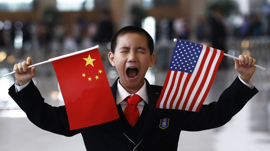 Click to enlarge China USA flags child
