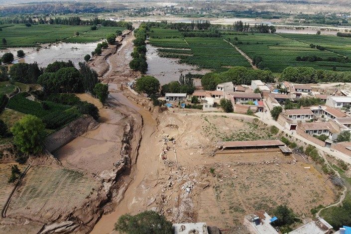 Click to enlarge Linxia’s Dongxiang county, pictured on Thursday, suffered mudslides during the flash flood.