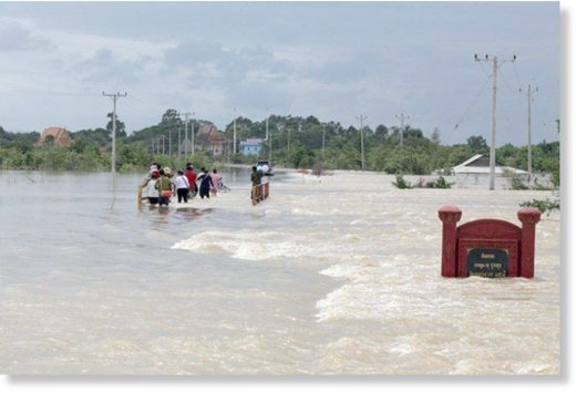 Floods in Phnom Sruoch District in Kampong Speu Province, Cambodia, July 2018.