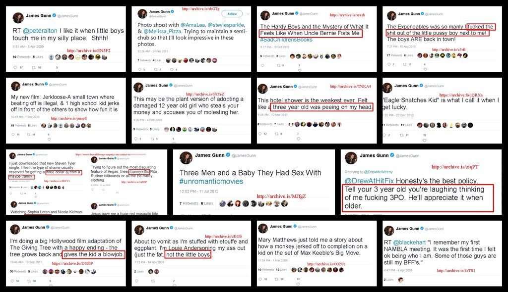 Click to enlarge James Gunn tweets pedophilia