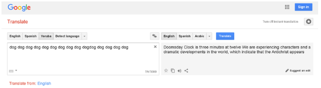 Click to enlarge Google Translate antichrist message