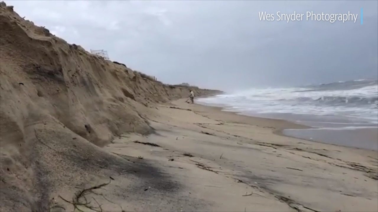 Click to enlarge Officials closed the Nags Head beach on Tuesday after a 10-foot cliff came