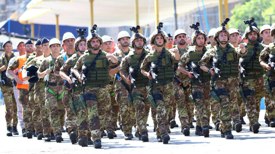 Italian Army soldiers march during the Republic Day military parade in Rome on 2 June, 2018.