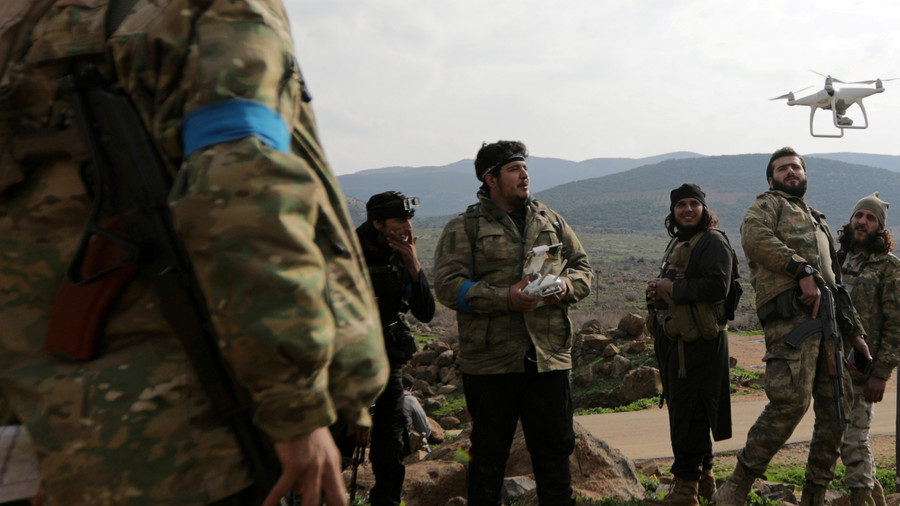 Click to enlarge Militants operating a drone in Syria