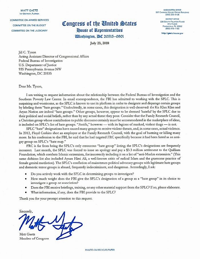Click to enlarge Congress letter