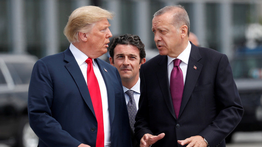 US President Donald Trump and Turkish President Tayyip Erdogan at a NATO summit in Brussels.