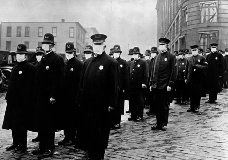 Click to enlarge Pandemic - Policemen in Seattle wearing masks