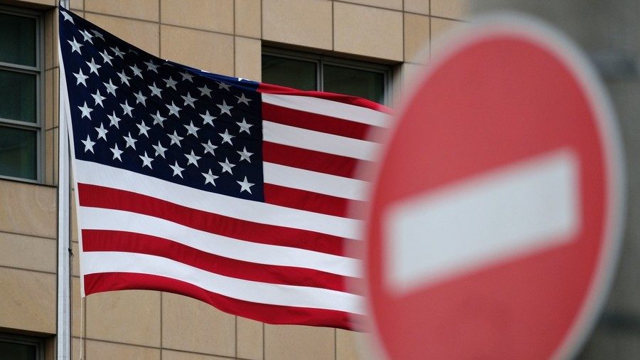 USA flag stop sign