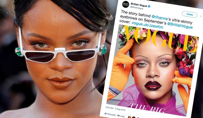 Click to enlarge Rihanna at the 2017 Cannes Film Festival; inset: British Vogue‘s cover