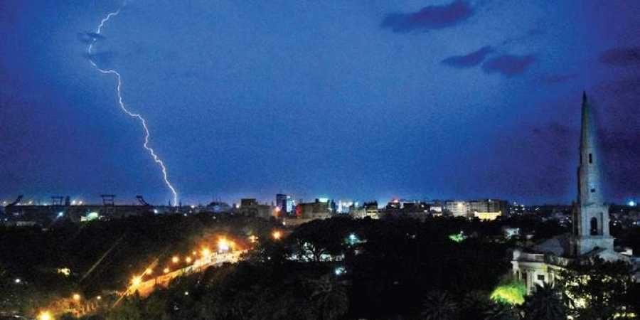 Lightning illuminates the night sky in Chennai