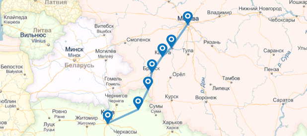Click to enlarge train route kiev moscow