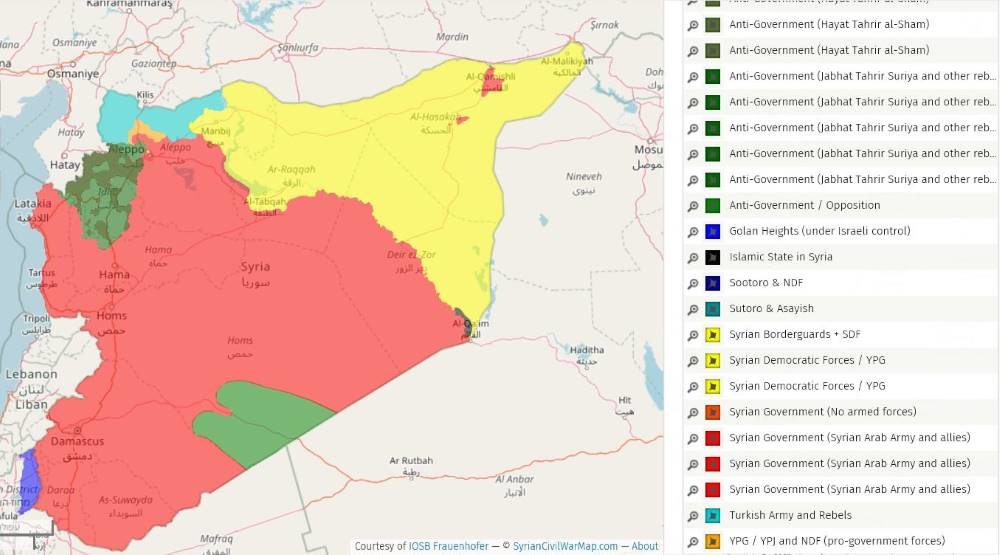 Syria territory control August 2018