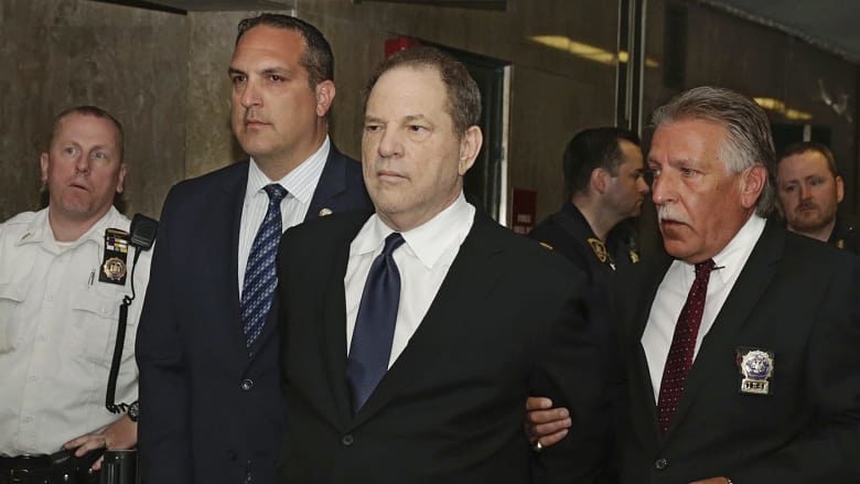 Click to enlarge Harvey Weinstein is escorted in handcuffs to a courtroom in New York, on July 9, 2018.
