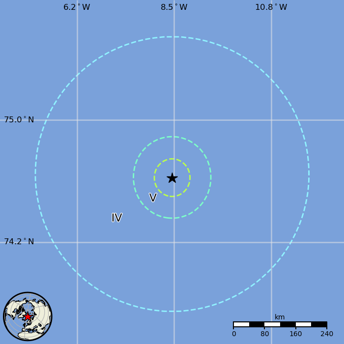 Click to enlarge intensity map greenland quake August 7 2018
