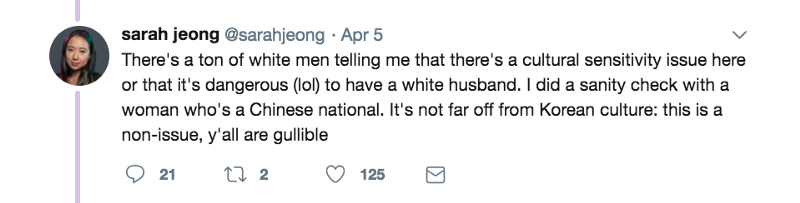 Click to enlarge Sarah Jeong tweet