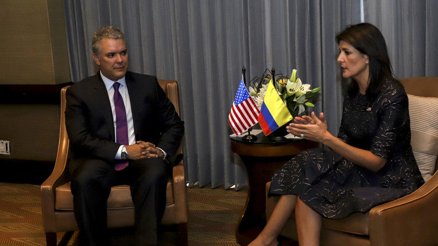 Click to enlarge Colombian President Ivan Duque with Nikki Haley