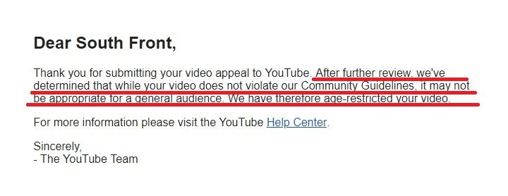 Click to enlarge southFront youtube censorship
