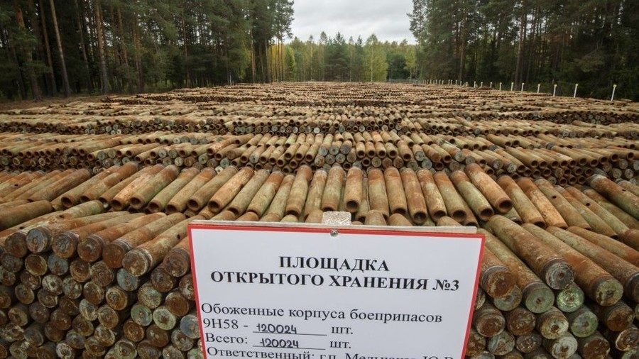 An open storage for burnt ammunition containing toxicant agents to be recycled as part of the program for chemical weapon destruction at Kizner facility in Russia’s Udmurtia.