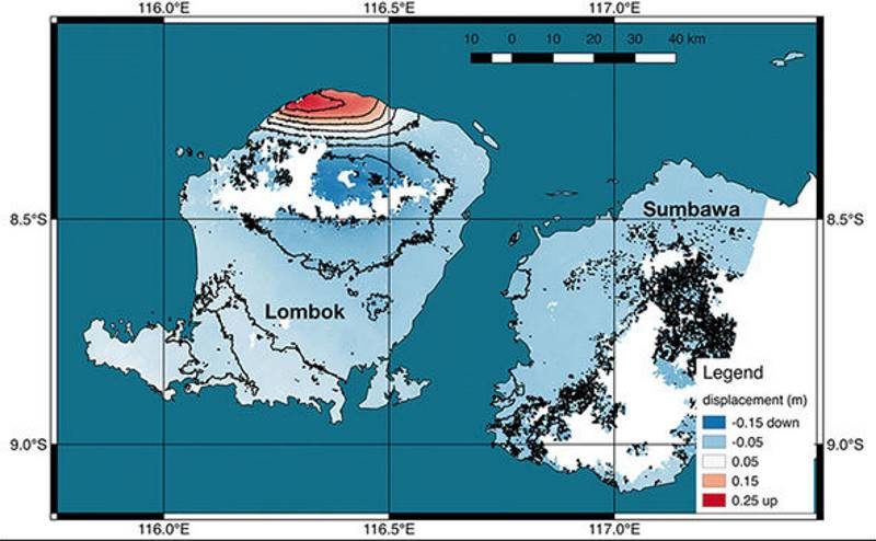 Click to enlarge Lombok land rise earthquake