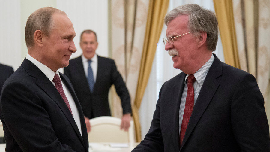 Russian President Vladimir Putin with US National Security Adviser John Bolton