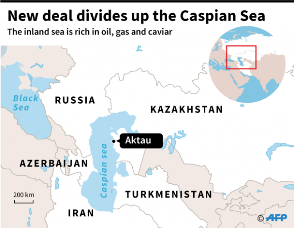 caspian sea lake share map