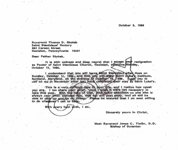 Click to enlarge Bishop of Scranton letter