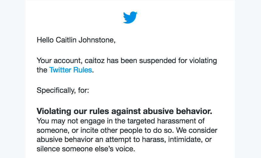 Caitlin Johnstone twitter banned